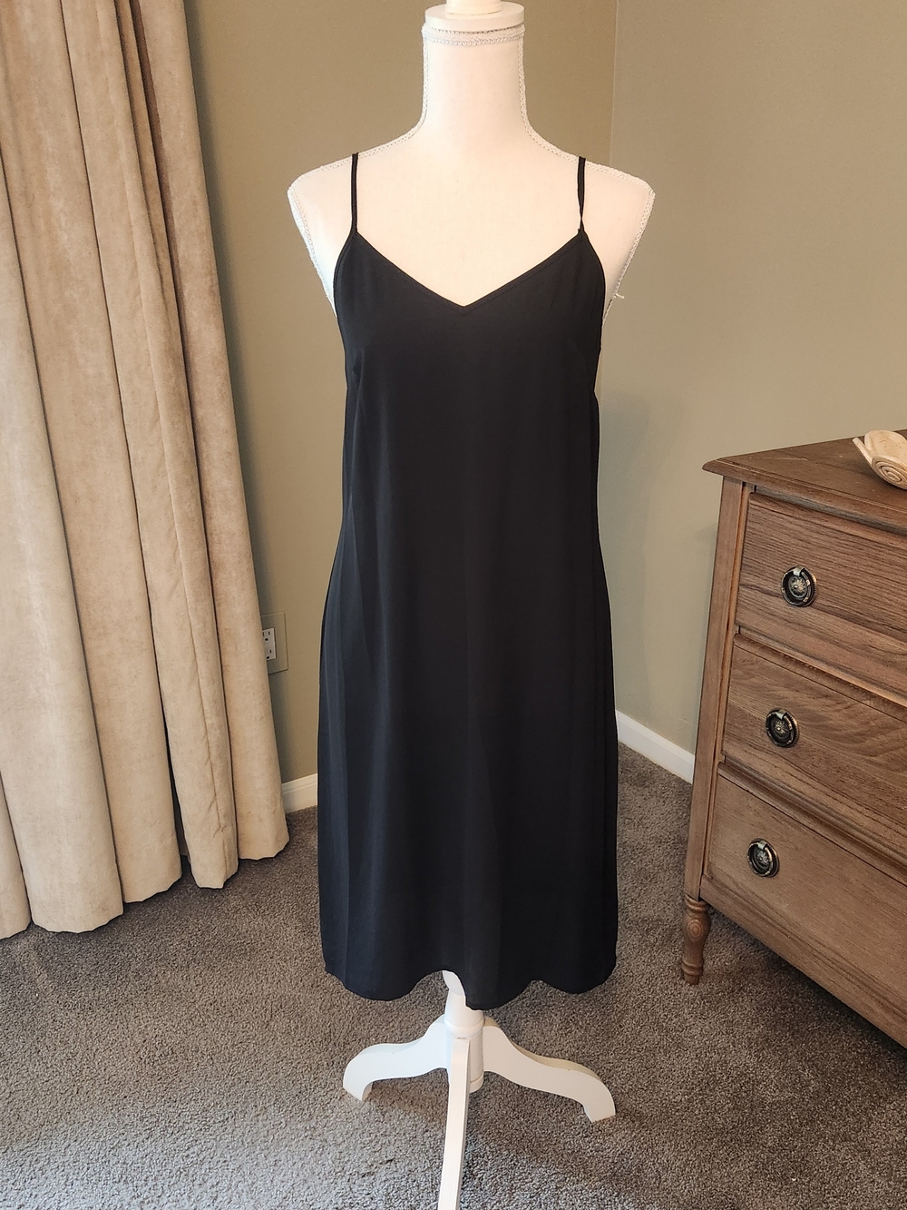 White House Black Market Black Sheer-Sleeve Midi Shirt Dress - Picture 2 of 5
